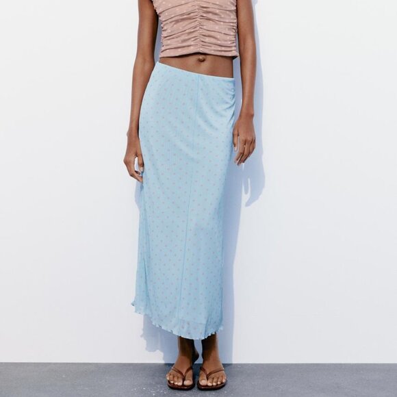Zara Printed Tulle Skirt Polka Dot Blue - Picture 1 of 5